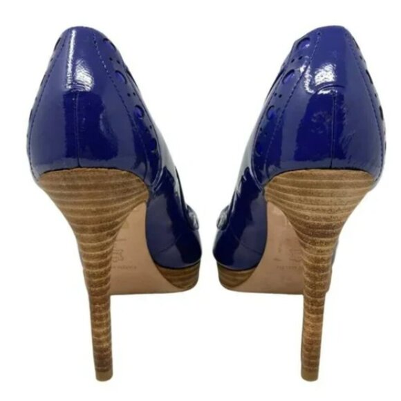 Karen Millen Electric Blue Patent Calf Leather Peep Toe Pumps - Size 8.5 - Picture 4 of 7